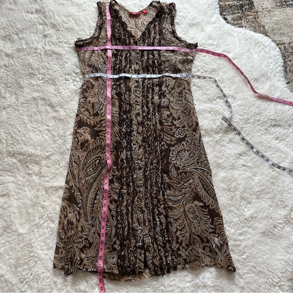Oscar de la Renta Brown and Tan Midi Dress Size 14 - Picture 6 of 9